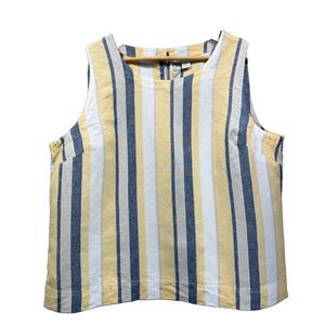 Liz Claiborne Yellow, White & Blue Striped Sleeveless Blouse